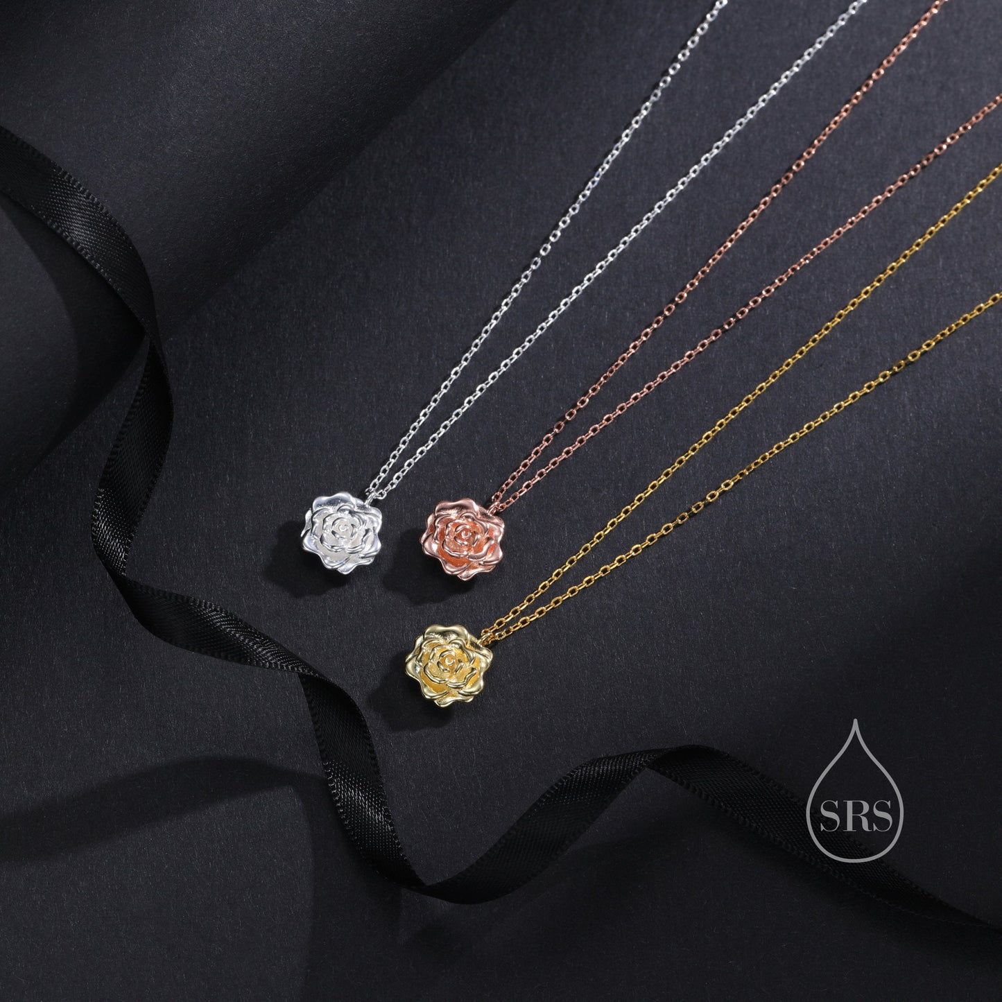 Small Rose Flower Pendant Necklace in Sterling Silver, Silver or Gold or Rose Gold, Rose Flower Necklace
