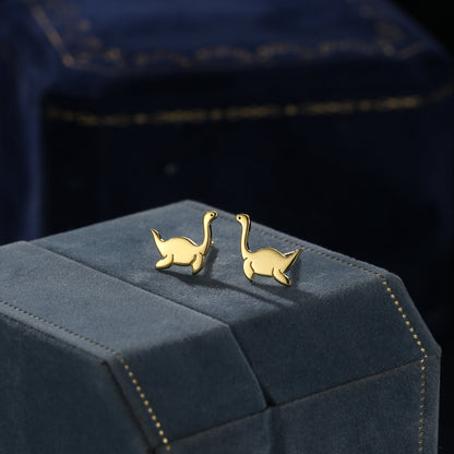 Sterling Silver Plesiosaurus Dinosaur Plesiosaur Stud Earrings, Silver or gold or Rose Gold, Loch Ness Monster Earrings, Nessie Earrings