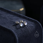 Tiny Moonstone Droplet Screw Back/Internally Threaded Flat Back/Stud Earrings in Sterling Silver, Silver or Gold or Rose Gold, Lab Moonstone