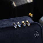 Tiny Moonstone Droplet Screw Back/Internally Threaded Flat Back/Stud Earrings in Sterling Silver, Silver or Gold or Rose Gold, Lab Moonstone