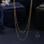Double Layer Necklace in Sterling Silver with Satellite Chain and Curb Chain, Silver or Gold or Rose Gold, Chain Necklace