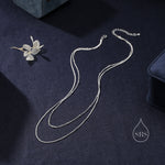 Double Layer Necklace in Sterling Silver with Satellite Chain and Curb Chain, Silver or Gold or Rose Gold, Chain Necklace