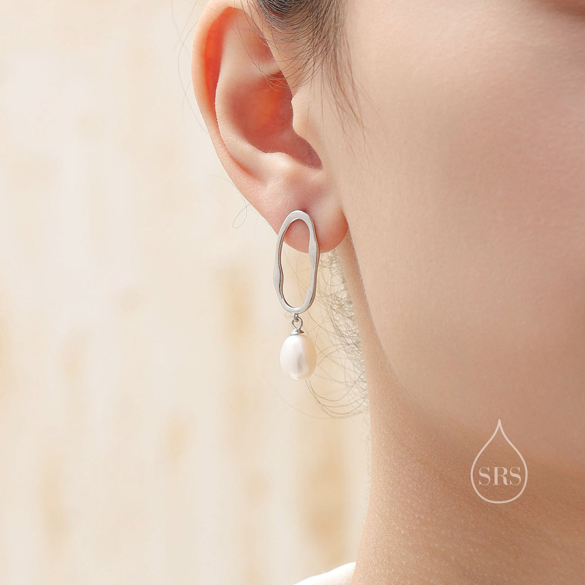 Irregular Pearl Drop Hoop Earrings