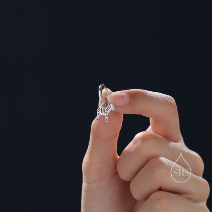 Sterling Silver Zebra Dangle Hoop Earrings, Silver or Gold, Zebra Huggie Hoops, Interchangeable Charms, Detachable