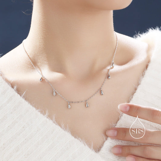 Droplet Pendant Necklace in Sterling Silver, Silver or Gold or Rose Gold, Droplet Charm Necklace, Droplet Satellite Necklace