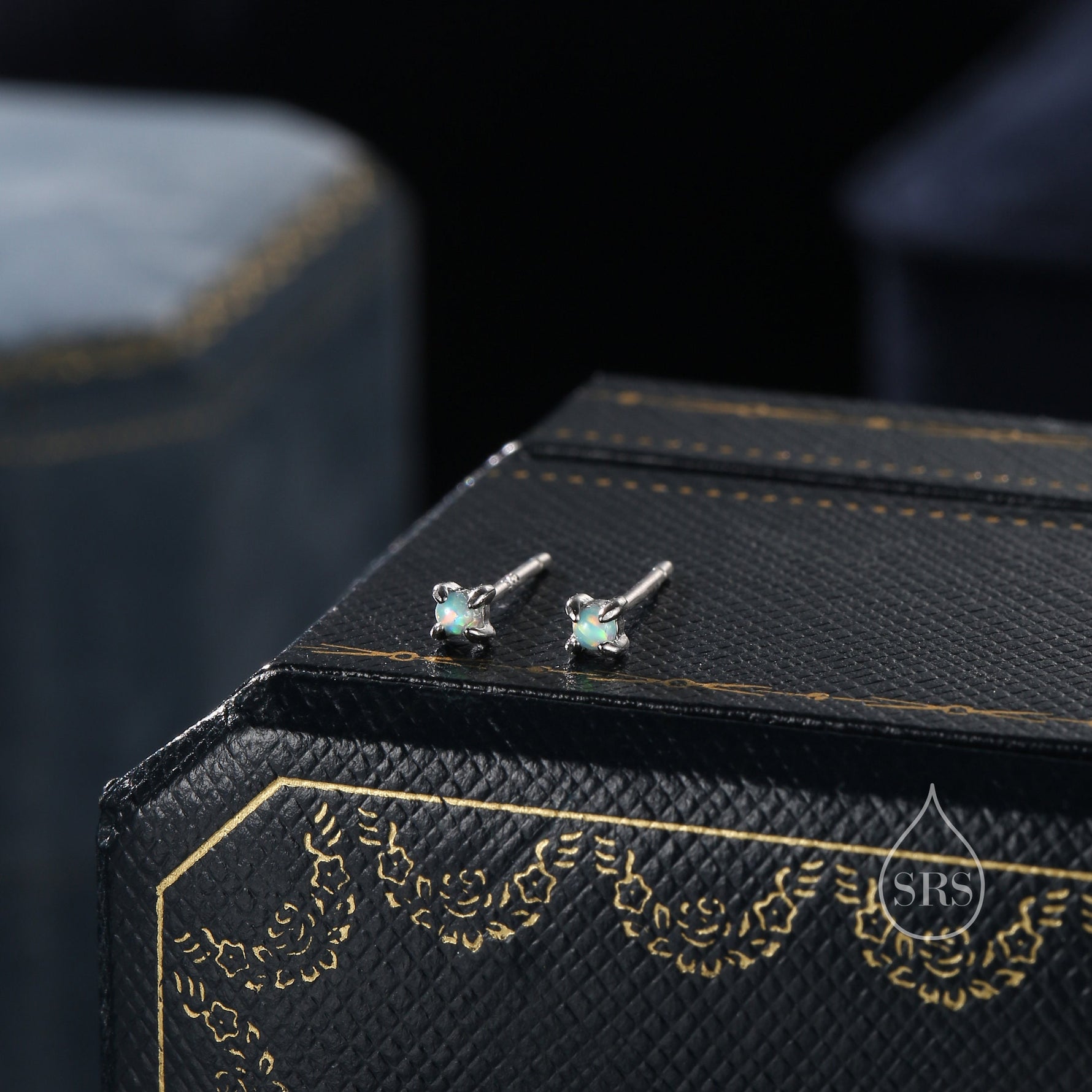 Sterling Silver Extra Tiny 2mm Opal Stud Earrings, Silver or Gold, 2mm Tiny Opal Earrings, Fire Opal, Lab Opal Stud, White, Green or Blue