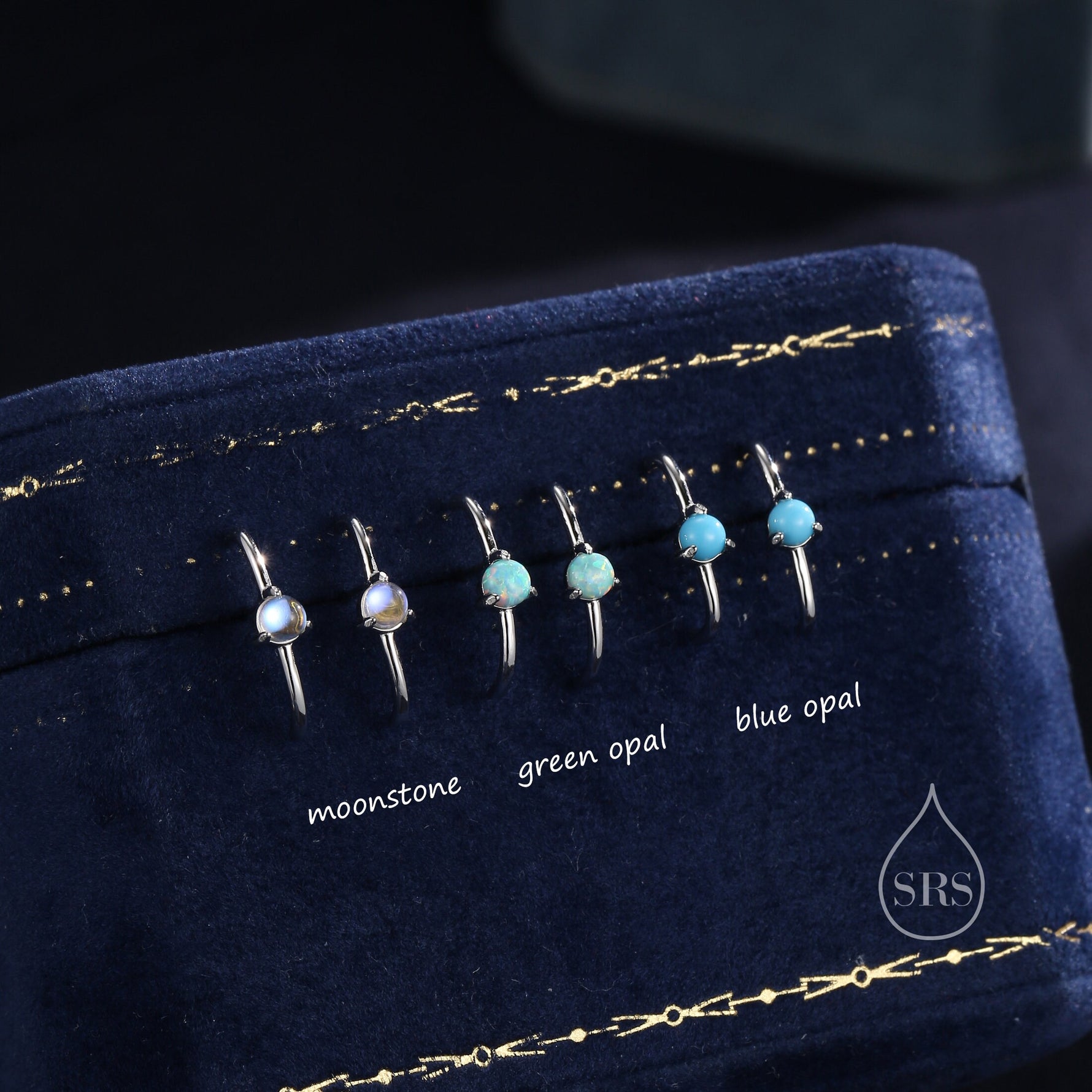 Single Piercing Moonstone or Opal Skinny Earlobe Cuff Earring in Sterling Silver, Lobe Cuff, Silver or Gold or Rose Gold