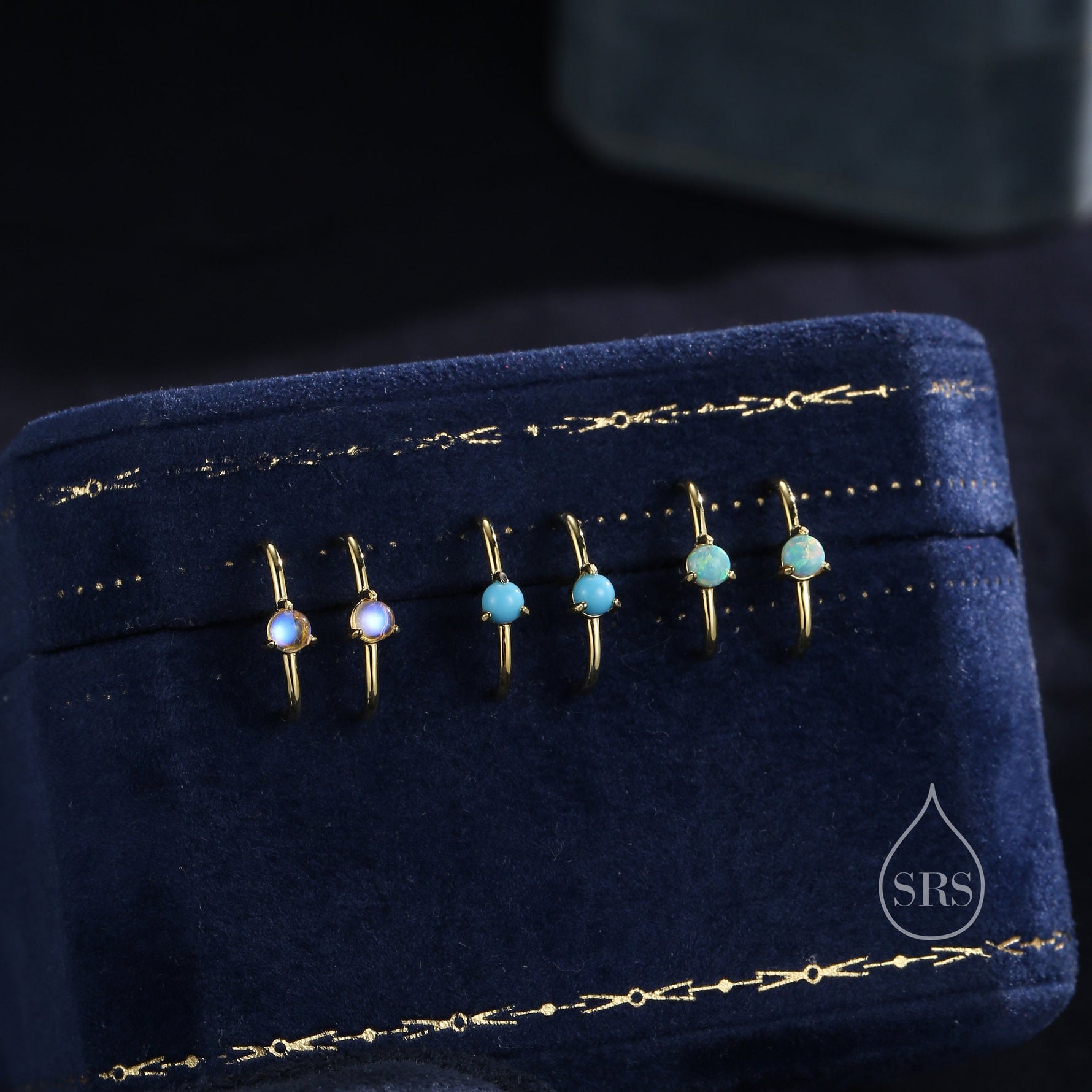 Single Piercing Moonstone or Opal Skinny Earlobe Cuff Earring in Sterling Silver, Lobe Cuff, Silver or Gold or Rose Gold
