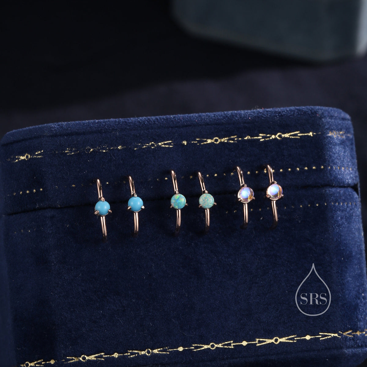 Single Piercing Moonstone or Opal Skinny Earlobe Cuff Earring in Sterling Silver, Lobe Cuff, Silver or Gold or Rose Gold