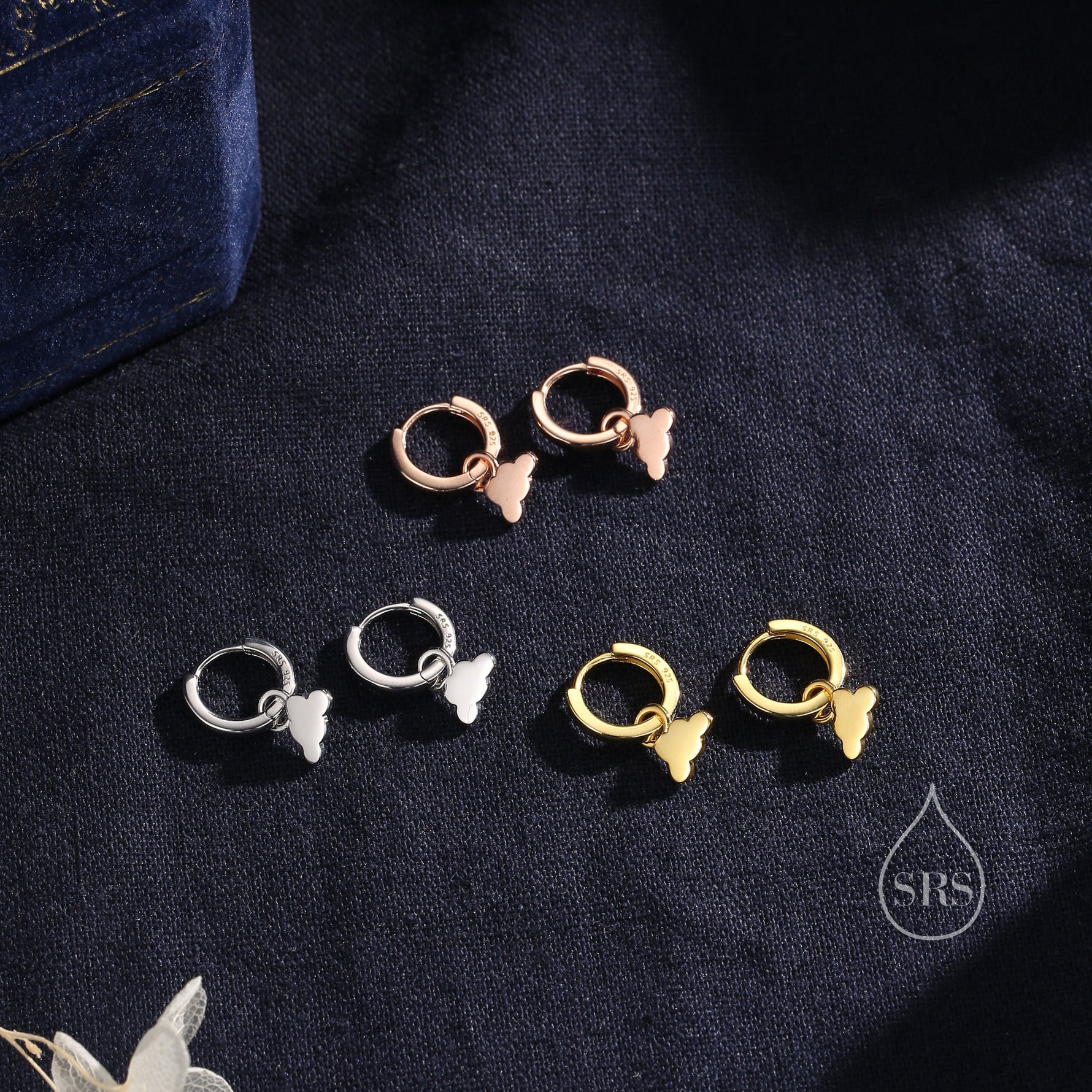 Sterling Silver Cloud Dangle Hoop Earrings, Silver or Gold or Rose Gold, Cloud Huggie Hoops, Interchangeable Charms, Detachable