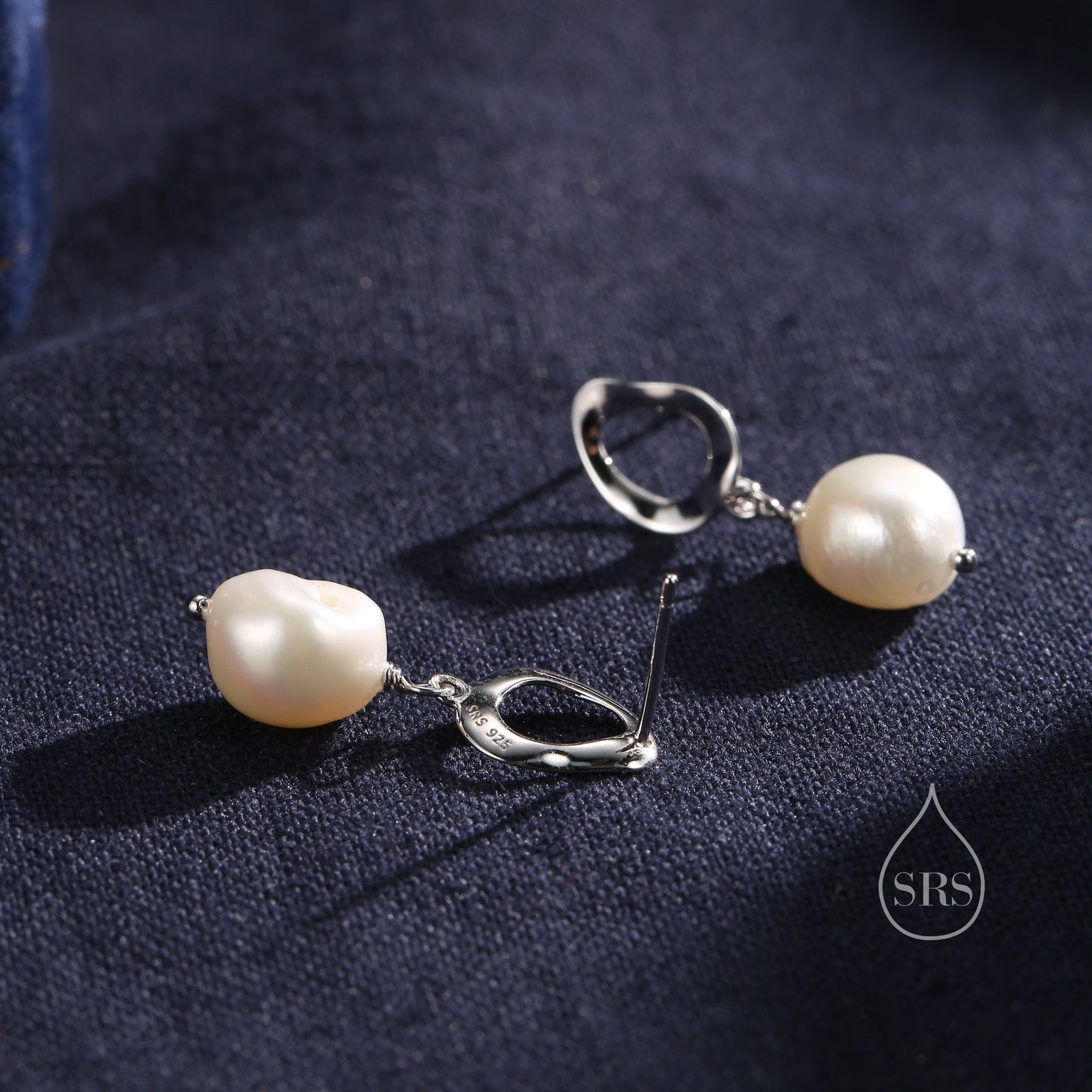 Genuine Fresh Water Pearl Drop Stud Earrings, Baroque Pearl, Sterling silver with 18ct Gold Plating, Contemporary Design