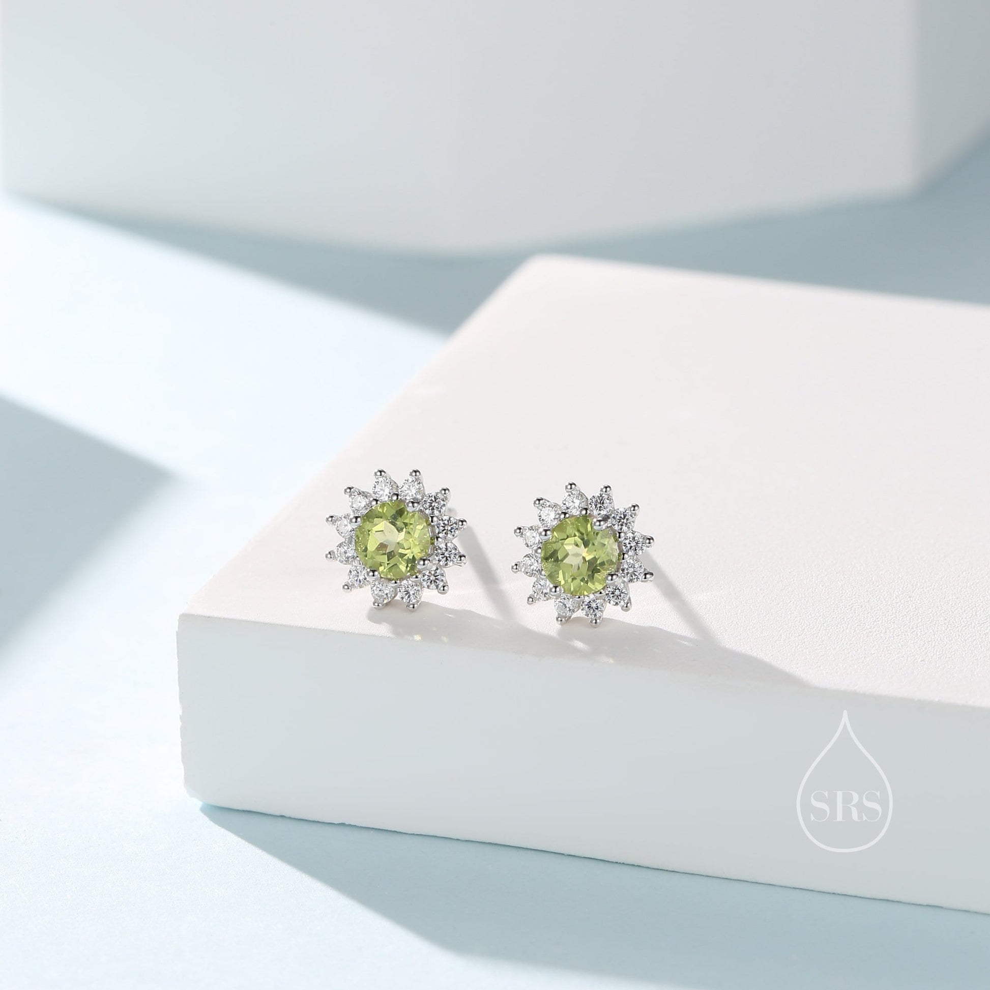 Genuine Peridot Crystal Stud Earrings in Sterling Silver, Natural Green Peridot Stud Earrings, August Birthstone
