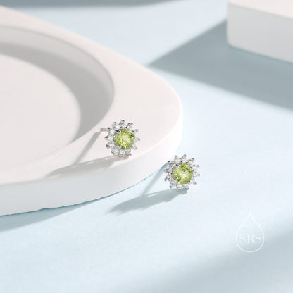 Genuine Peridot Crystal Stud Earrings in Sterling Silver, Natural Green Peridot Stud Earrings, August Birthstone