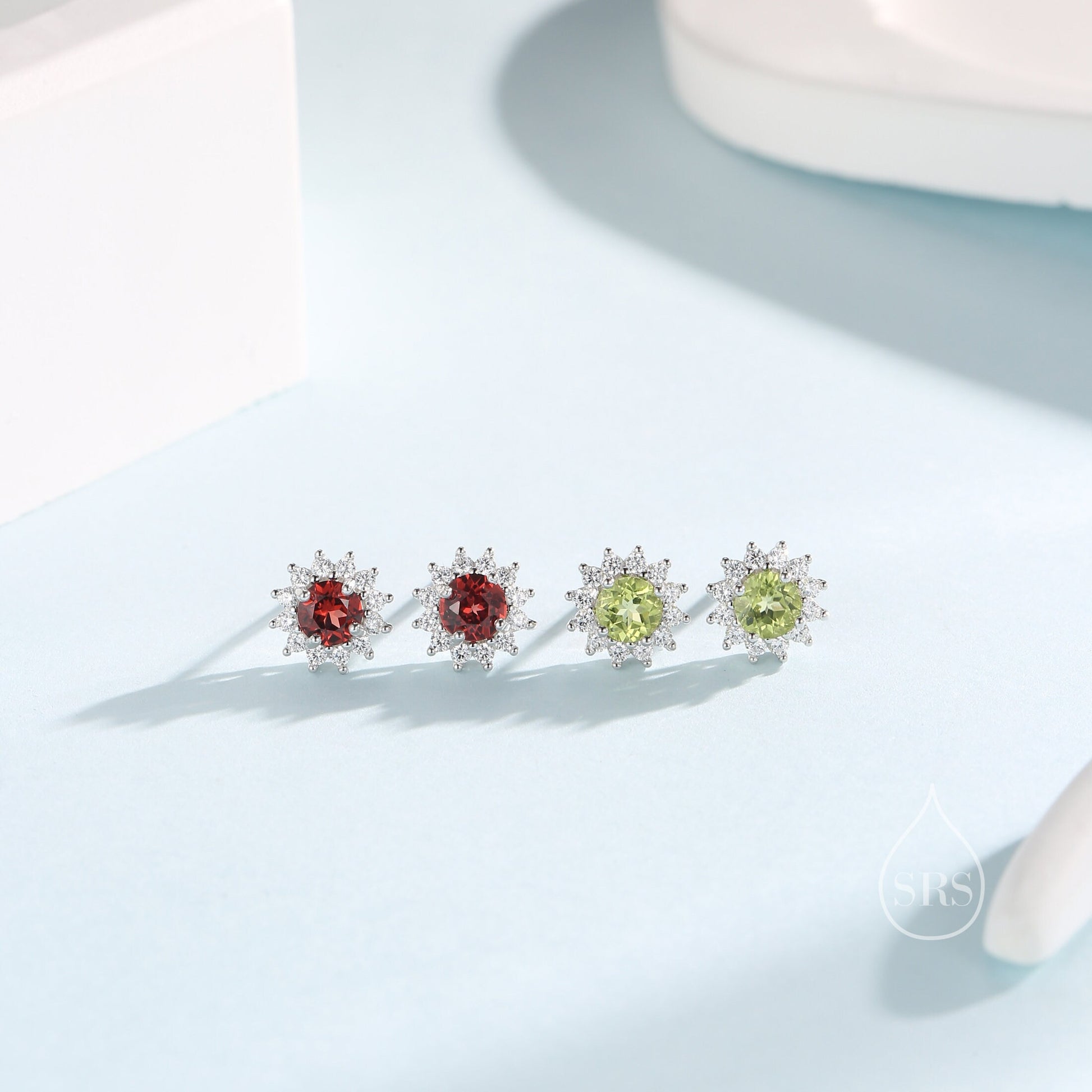 Genuine Peridot Crystal Stud Earrings in Sterling Silver, Natural Green Peridot Stud Earrings, August Birthstone