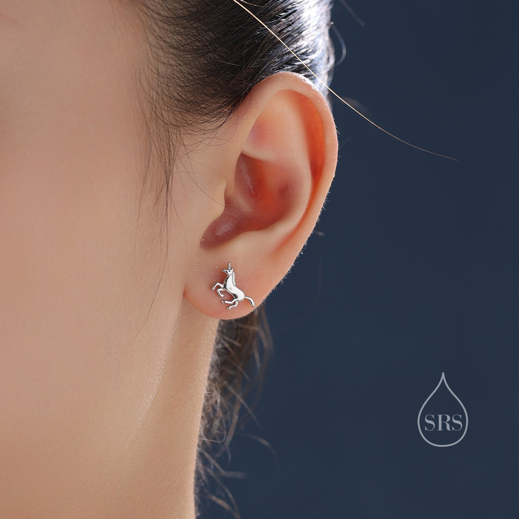 Mismatched Unicorn and Rainbow Stud Earrings in Sterling Silver, Silver or Gold Finish, Asymmetric Unicorn Earrings, Unicorn Horse Earrings