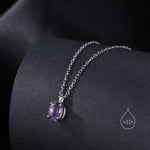 Tiny Genuine Amethyst Crystal Oval Pendant Necklace in Sterling Silver, 5x7mm Tiny Oval Natural Amethyst Necklace, February Birthstone