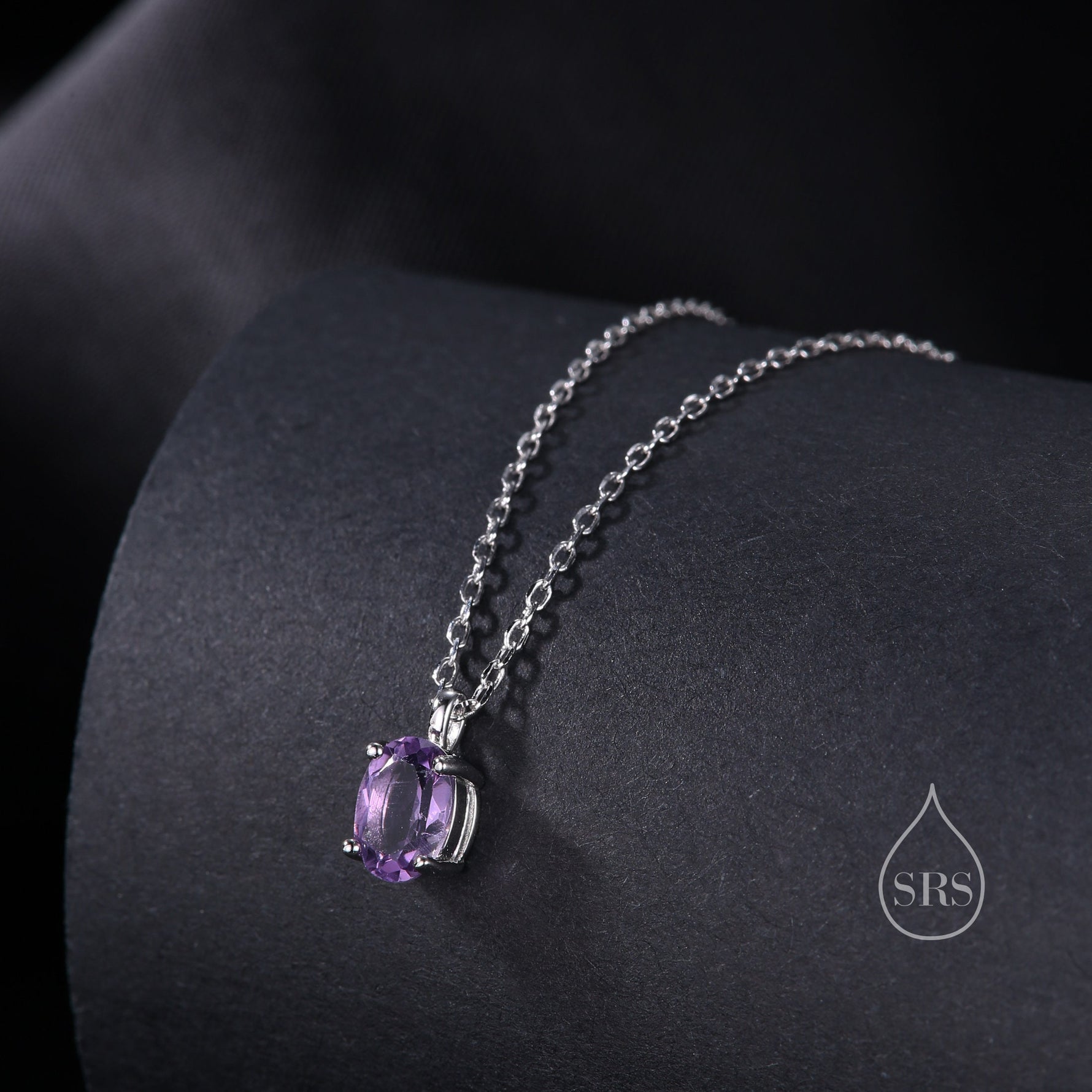 Tiny Genuine Amethyst Crystal Oval Pendant Necklace in Sterling Silver, 5x7mm Tiny Oval Natural Amethyst Necklace, February Birthstone