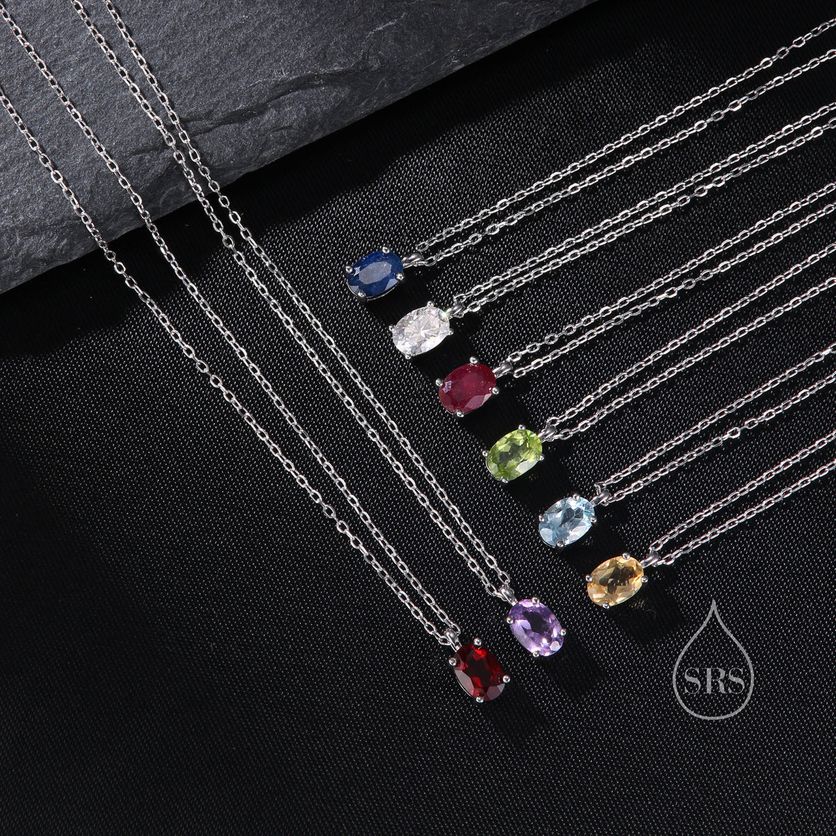 Tiny Genuine Swiss Blue Topaz Crystal Oval Pendant Necklace in Sterling Silver, 5x7mm Tiny Oval Blue Topaz Necklace, March Birthstone