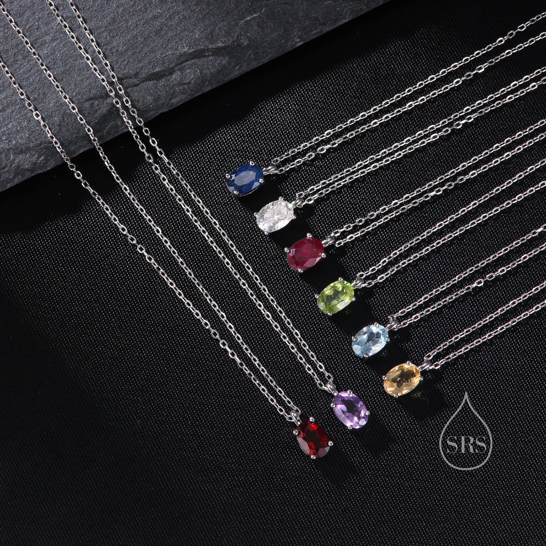 Tiny Genuine Swiss Blue Topaz Crystal Oval Pendant Necklace in Sterling Silver, 5x7mm Tiny Oval Blue Topaz Necklace, March Birthstone