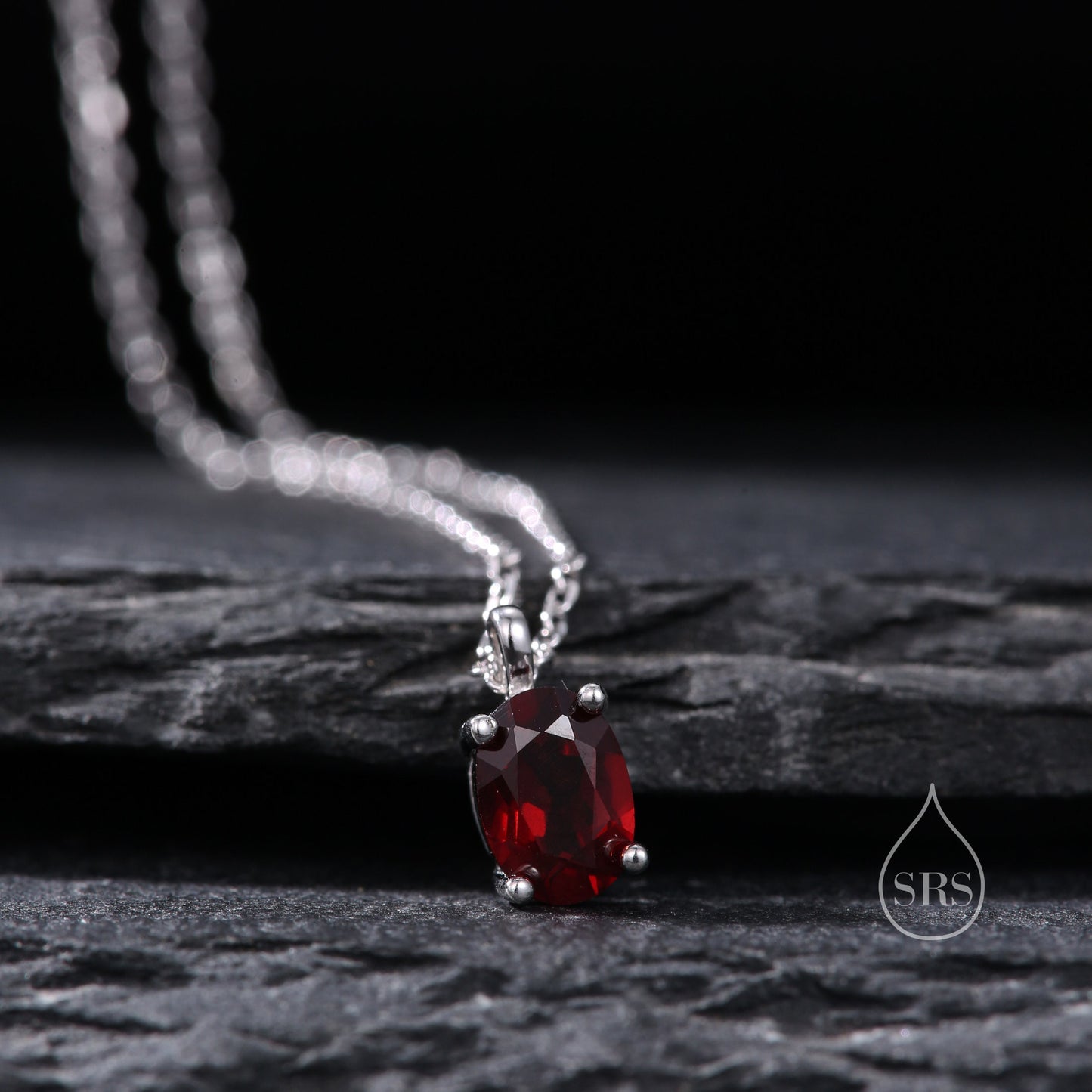 Tiny Genuine Garnet Crystal Oval Pendant Necklace in Sterling Silver, 5x7mm Tiny Oval Garnet Necklace, January Birthstone