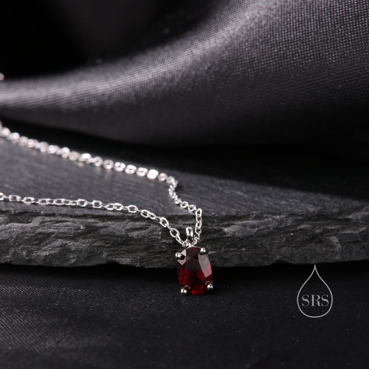 Tiny Genuine Garnet Crystal Oval Pendant Necklace in Sterling Silver, 5x7mm Tiny Oval Garnet Necklace, January Birthstone