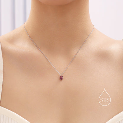 Tiny Genuine Raw Ruby Crystal Oval Pendant Necklace in Sterling Silver, 5x7mm Tiny Oval Natural Ruby Necklace, July Birthstone