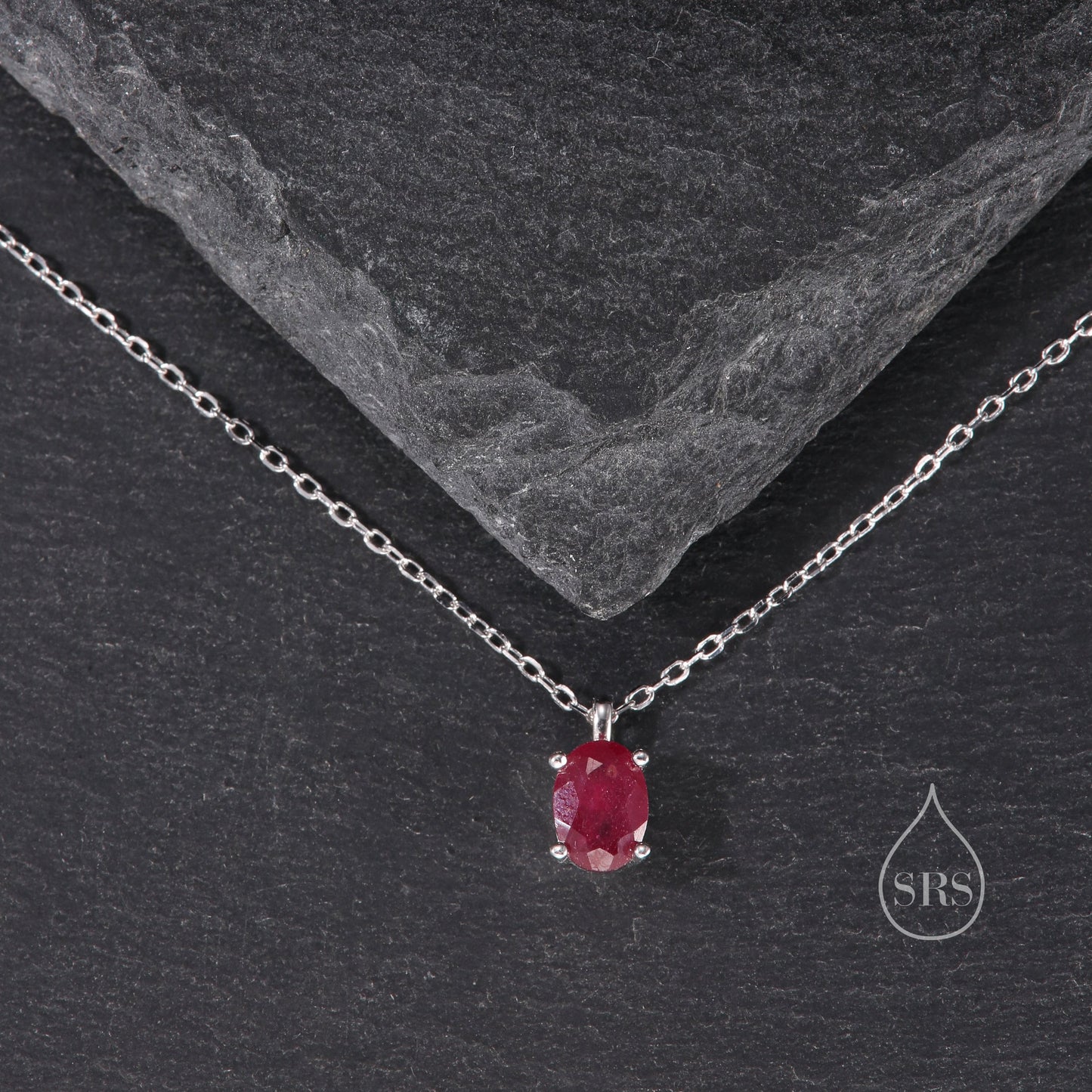 Tiny Genuine Raw Ruby Crystal Oval Pendant Necklace in Sterling Silver, 5x7mm Tiny Oval Natural Ruby Necklace, July Birthstone