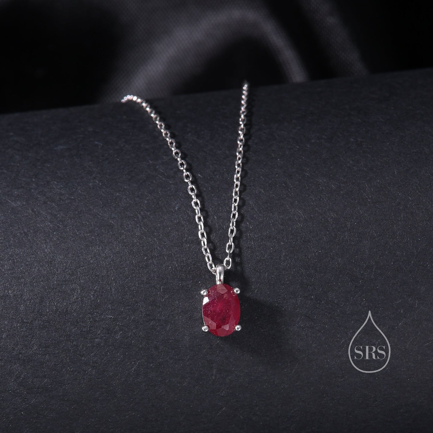 Tiny Genuine Raw Ruby Crystal Oval Pendant Necklace in Sterling Silver, 5x7mm Tiny Oval Natural Ruby Necklace, July Birthstone