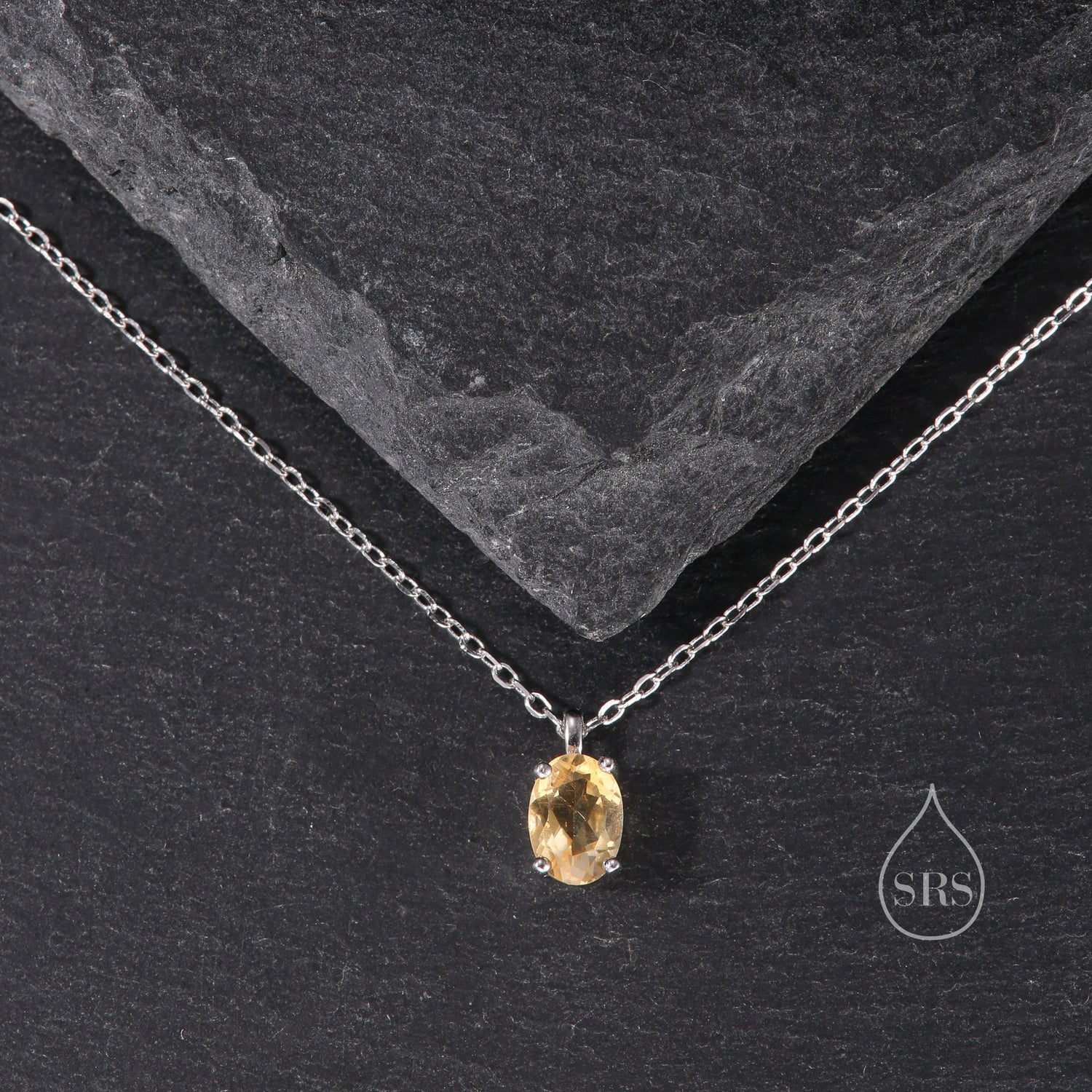 Extra Tiny Genuine Citrine Crystal Oval Pendant Necklace in Sterling Silver, 5x7mm Tiny Oval Citrine Necklace, November Birthstone