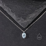 Tiny Genuine Swiss Blue Topaz Crystal Oval Pendant Necklace in Sterling Silver, 5x7mm Tiny Oval Blue Topaz Necklace, March Birthstone