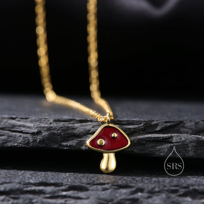 Extra Tiny Mushroom Pendant Necklace in Sterling Silver, Silver or Gold, Mushroom Necklace, Red Enamel Mushroom Necklace, Toadstool Necklace