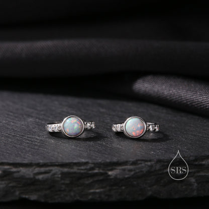 White Opal CZ Huggie Hoop Earrings in Sterling Silver, Silver or Gold, Tiny Opal Hoops, Opal Hoops, Single Opal Hoops