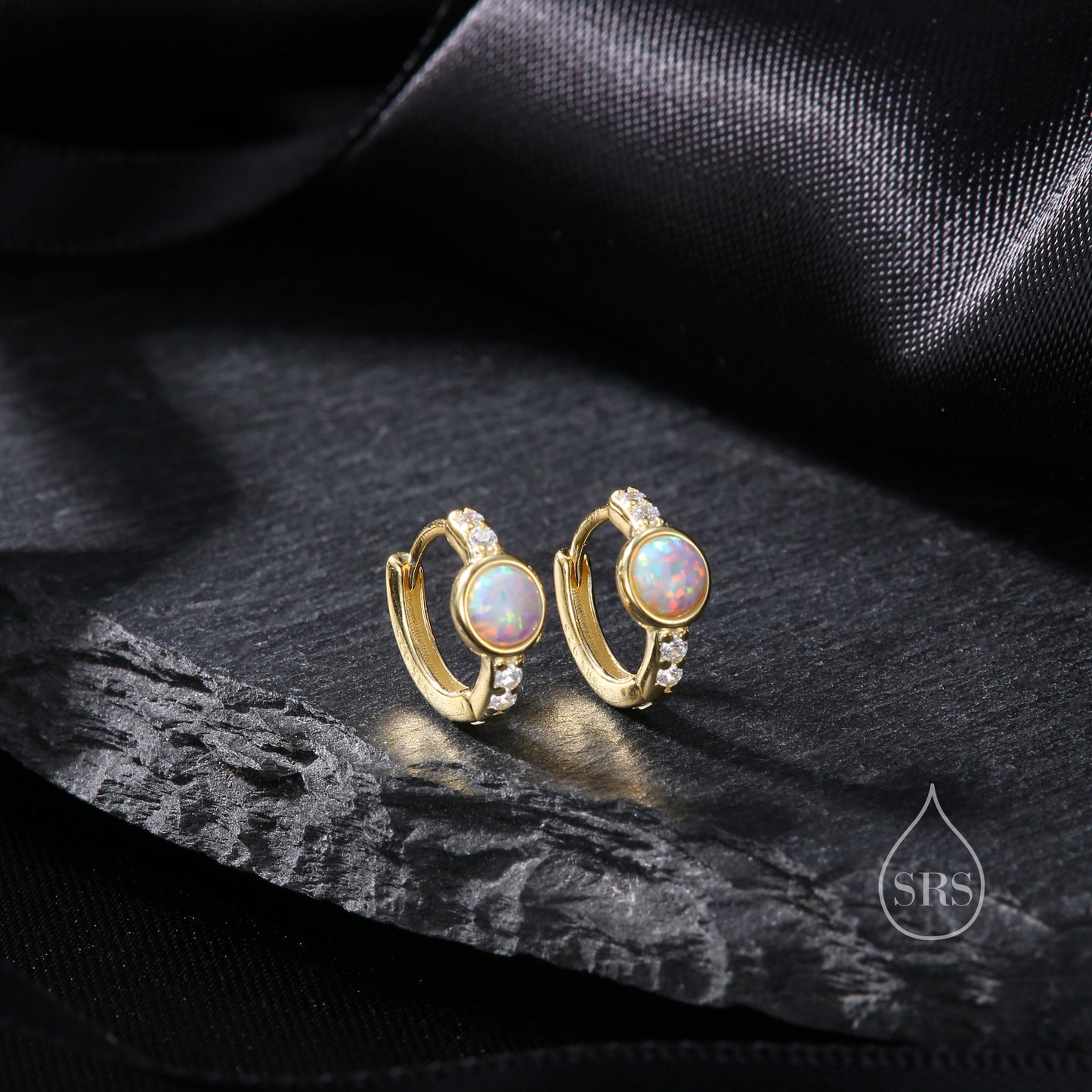 White Opal CZ Huggie Hoop Earrings in Sterling Silver, Silver or Gold, Tiny Opal Hoops, Opal Hoops, Single Opal Hoops