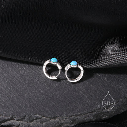 Blue Opal CZ Huggie Hoop Earrings in Sterling Silver, Silver or Gold, Tiny Opal Hoops, Opal Hoops, Single Opal Hoops