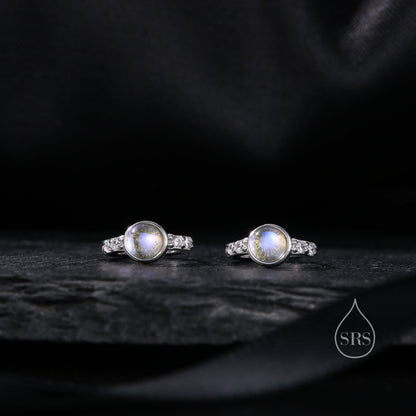 Moonstone CZ Huggie Hoop Earrings in Sterling Silver, Silver or Gold, Simulated Moonstone Hoops, Moonstone Hoops, Single Moonstone Hoops