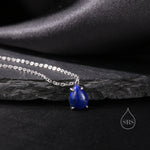 Genuine Lapis Lazuli Pear Necklace in Sterling Silver, Droplet Cabochon Natural Blue Lapis Pendant Necklace