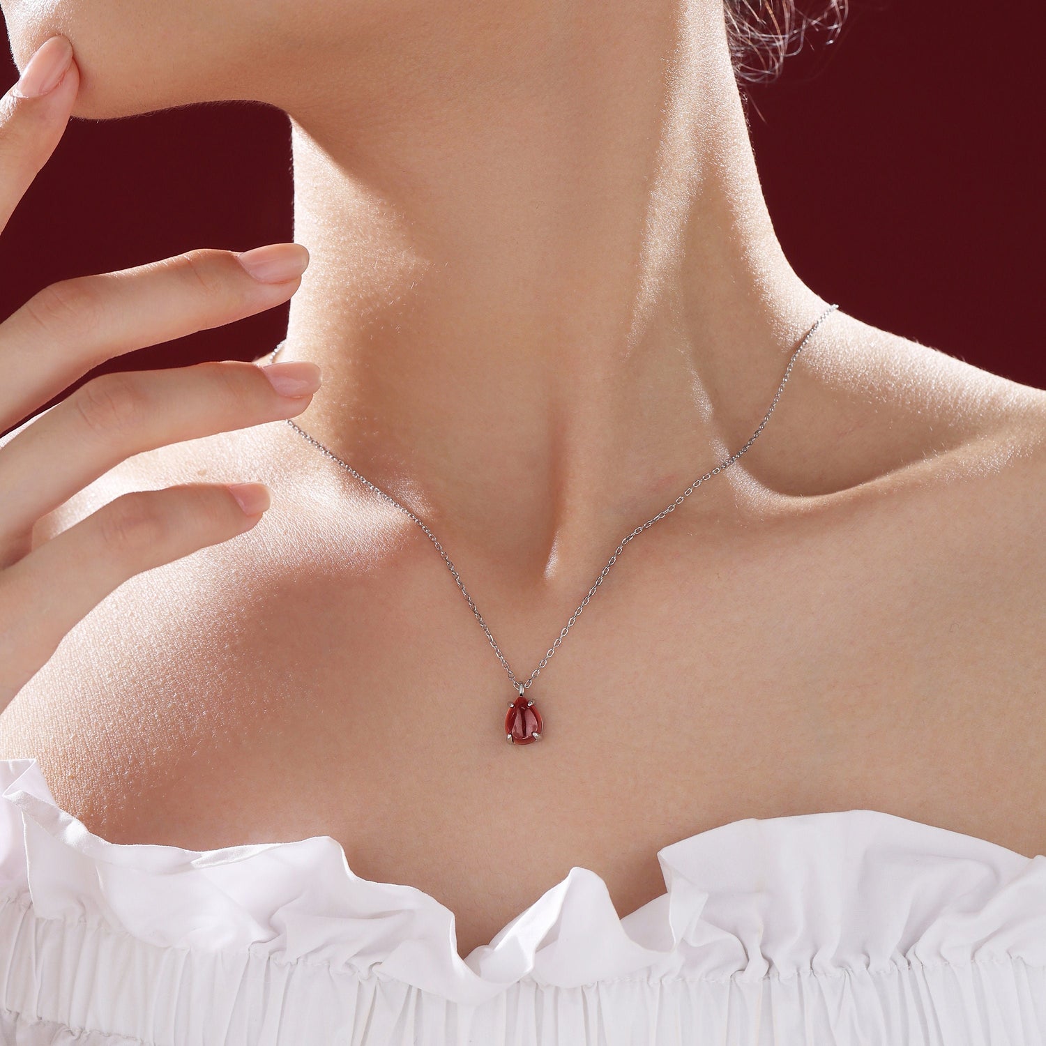 Garnet Pear Pendant Necklace
