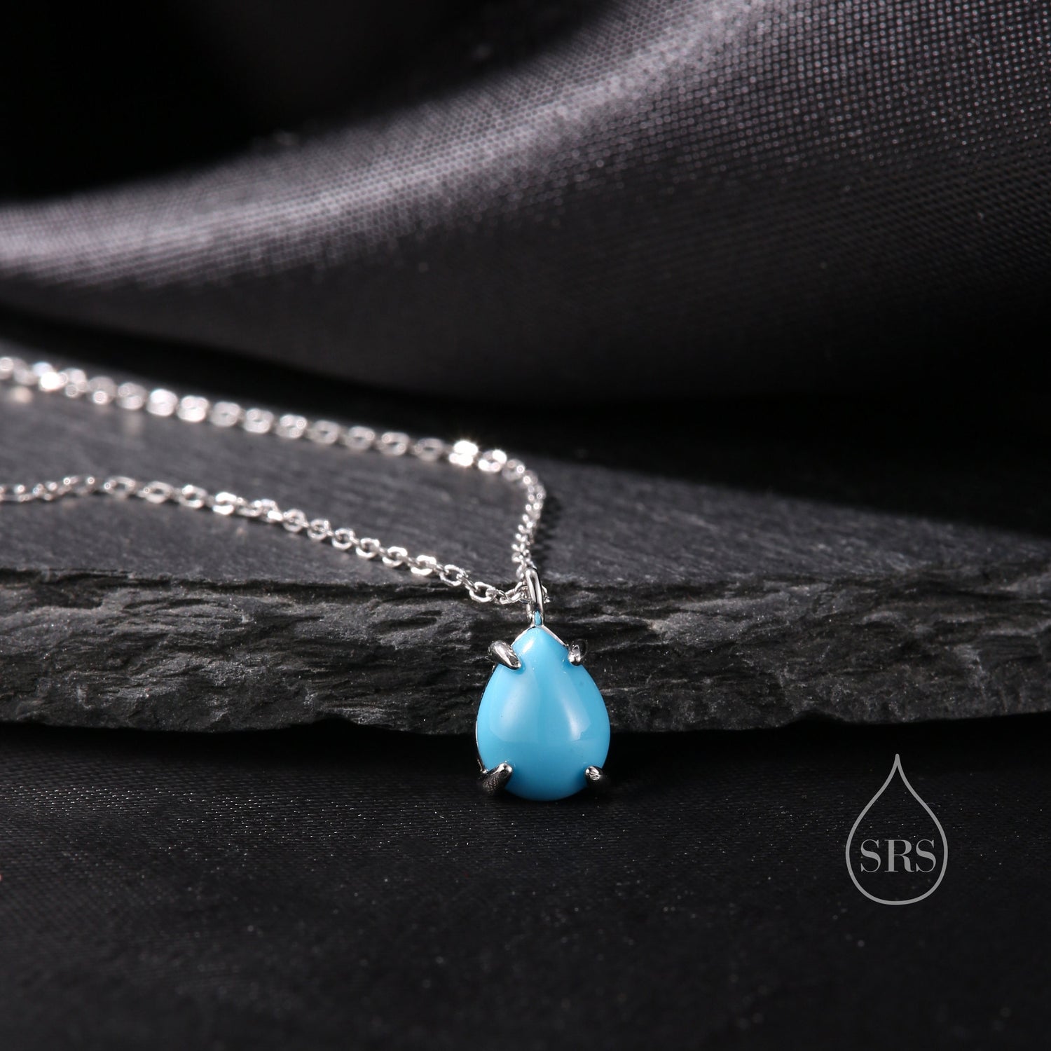 Blue Turquoise Pear Pendant Necklace