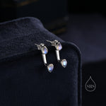 Moonstone Droplet Ear Jacket in Sterling Silver, Silver or Gold, Lab Moonstone Pear Bezel Earrings, Front and Back Earrings