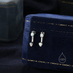 White Opal Droplet Ear Jacket in Sterling Silver, Silver or Gold, White Opal Pear Bezel Earrings, Front and Back Earrings