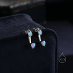 Blue Opal Droplet Ear Jacket in Sterling Silver, Silver or Gold, White Opal Pear Bezel Earrings, Front and Back Earrings