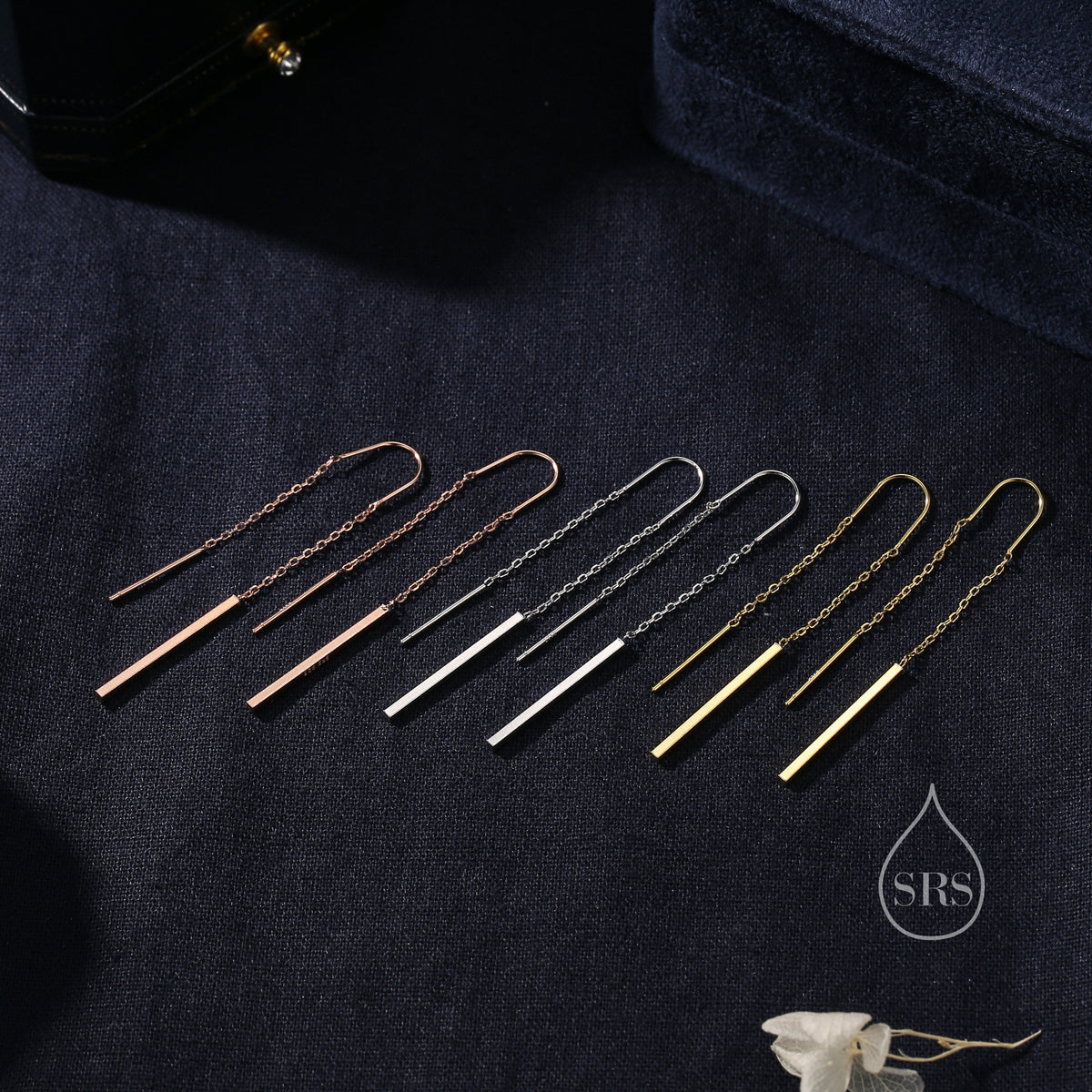 Sterling Silver Minimalist Bar Ear Threaders, Silver or Gold or Rose Gold, U Shape Bar Threader Earrings, Dainty Minimal Dangle Earrings