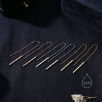 Sterling Silver Minimalist Bar Ear Threaders, Silver or Gold or Rose Gold, U Shape Bar Threader Earrings, Dainty Minimal Dangle Earrings