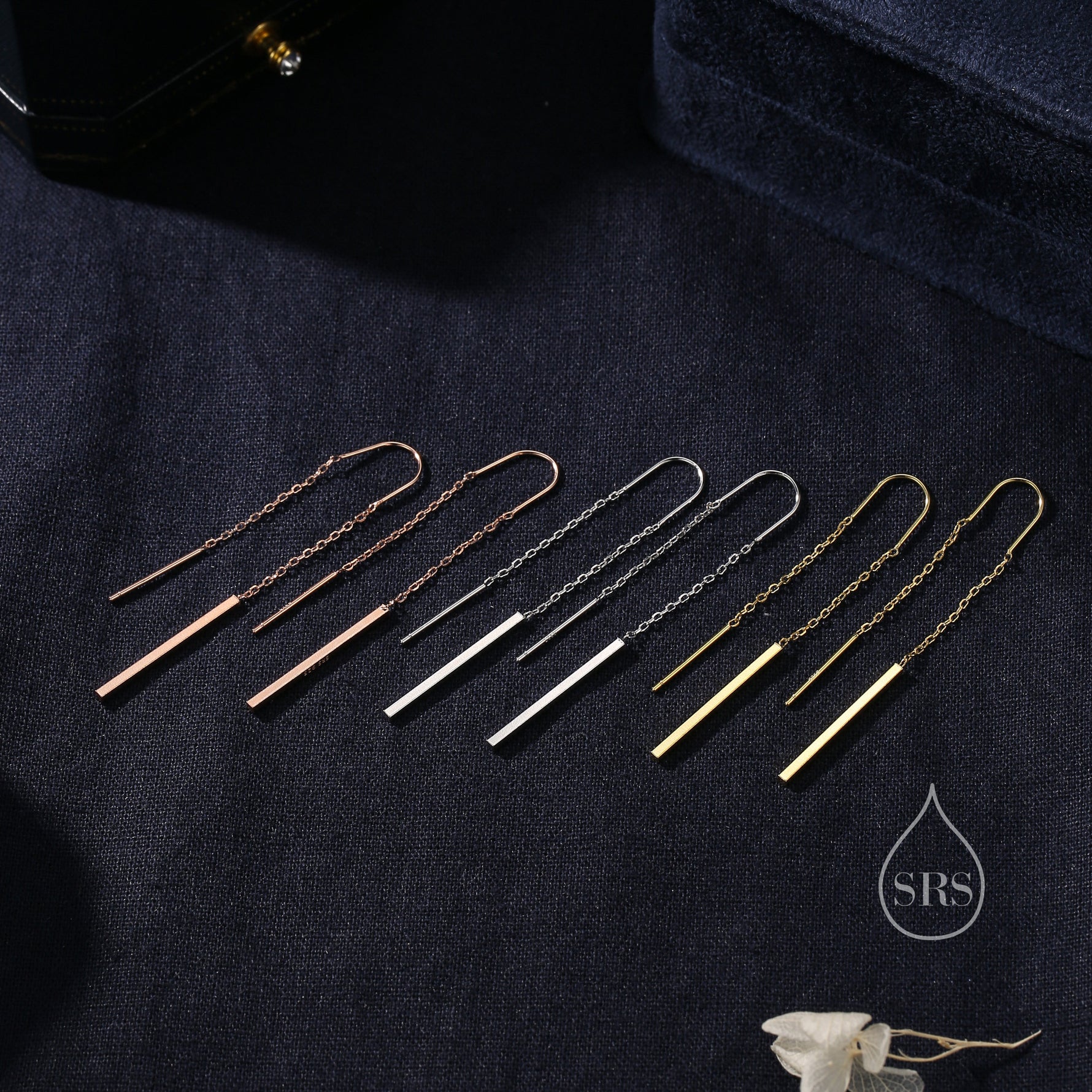Sterling Silver Minimalist Bar Ear Threaders, Silver or Gold or Rose Gold, U Shape Bar Threader Earrings, Dainty Minimal Dangle Earrings