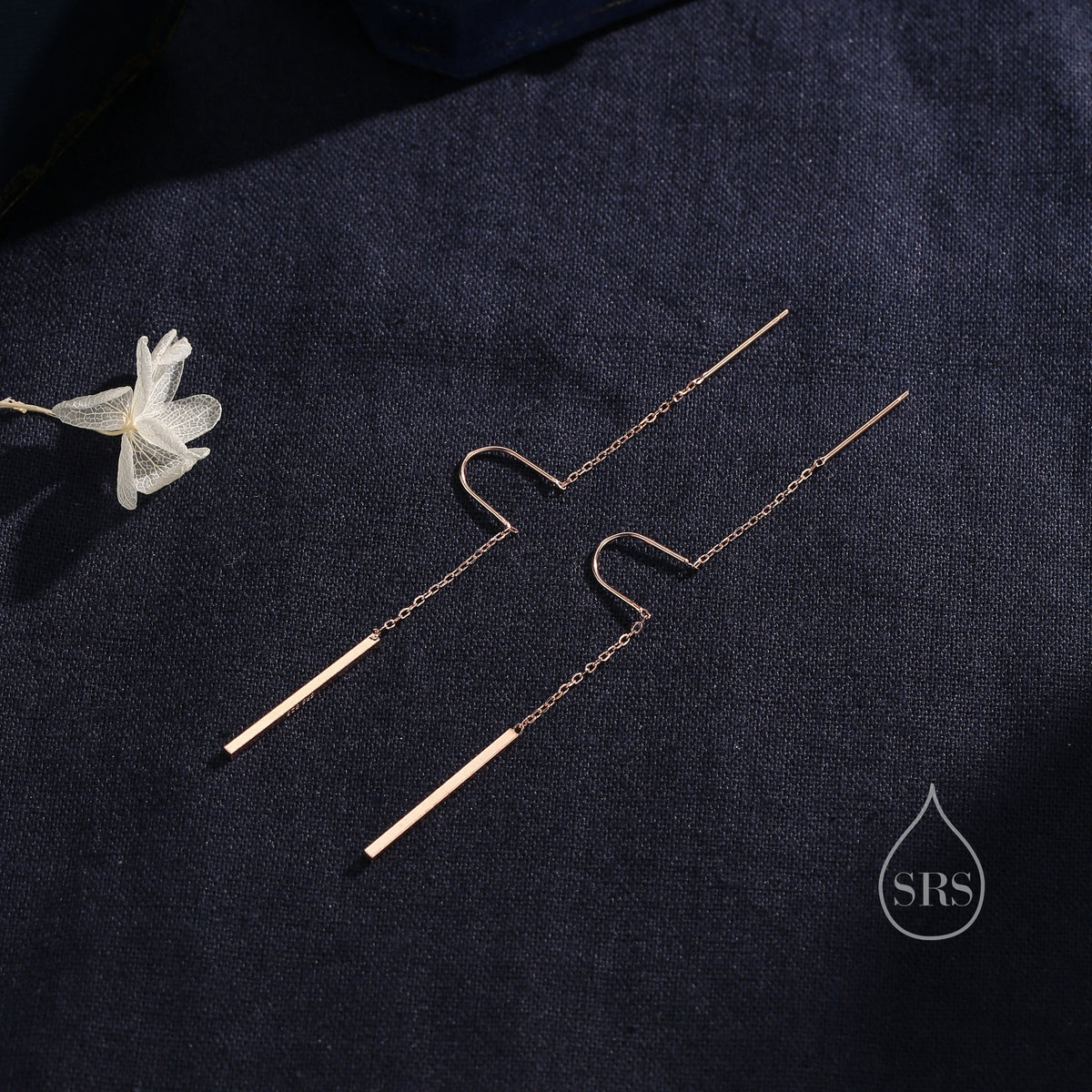 Sterling Silver Minimalist Bar Ear Threaders, Silver or Gold or Rose Gold, U Shape Bar Threader Earrings, Dainty Minimal Dangle Earrings