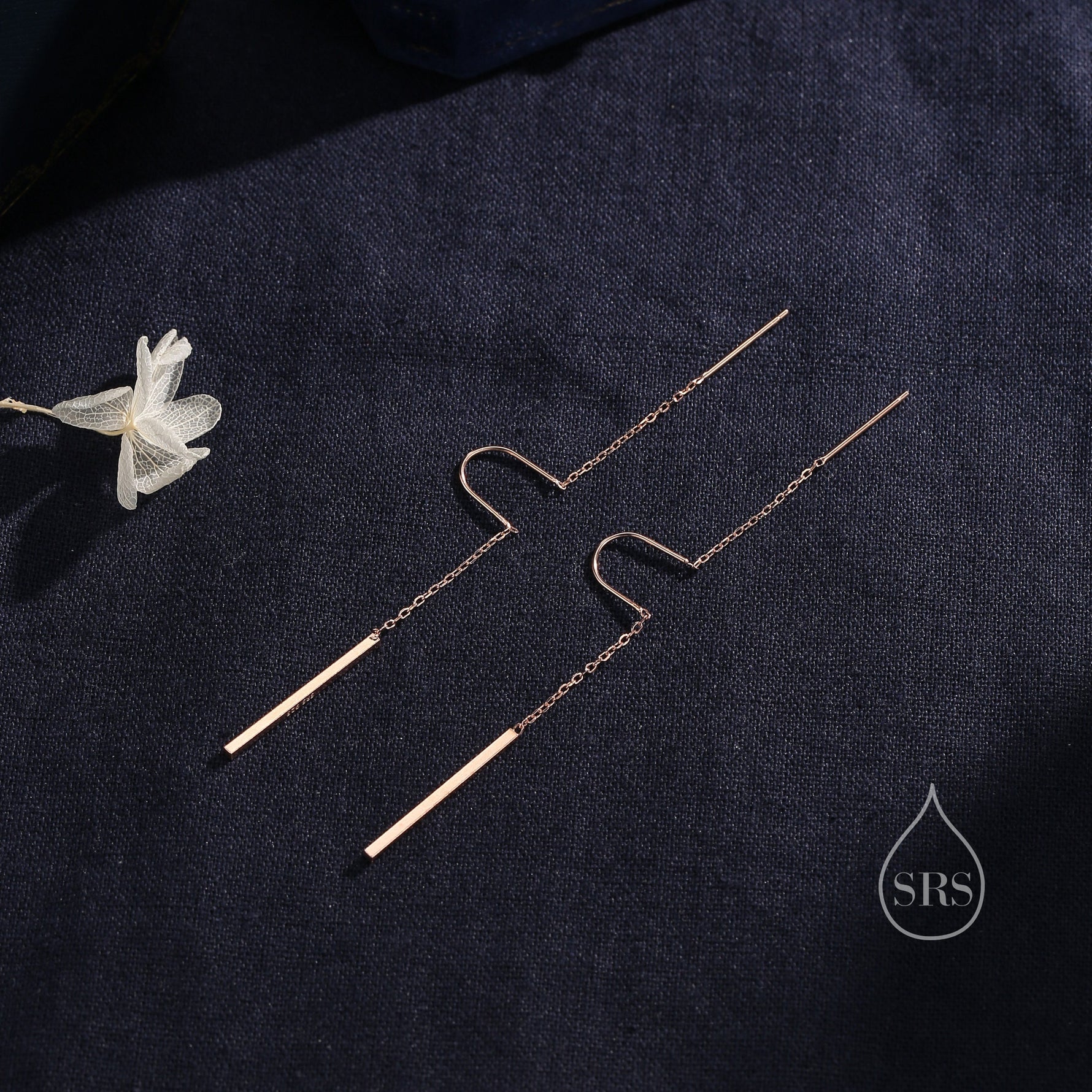 Sterling Silver Minimalist Bar Ear Threaders, Silver or Gold or Rose Gold, U Shape Bar Threader Earrings, Dainty Minimal Dangle Earrings