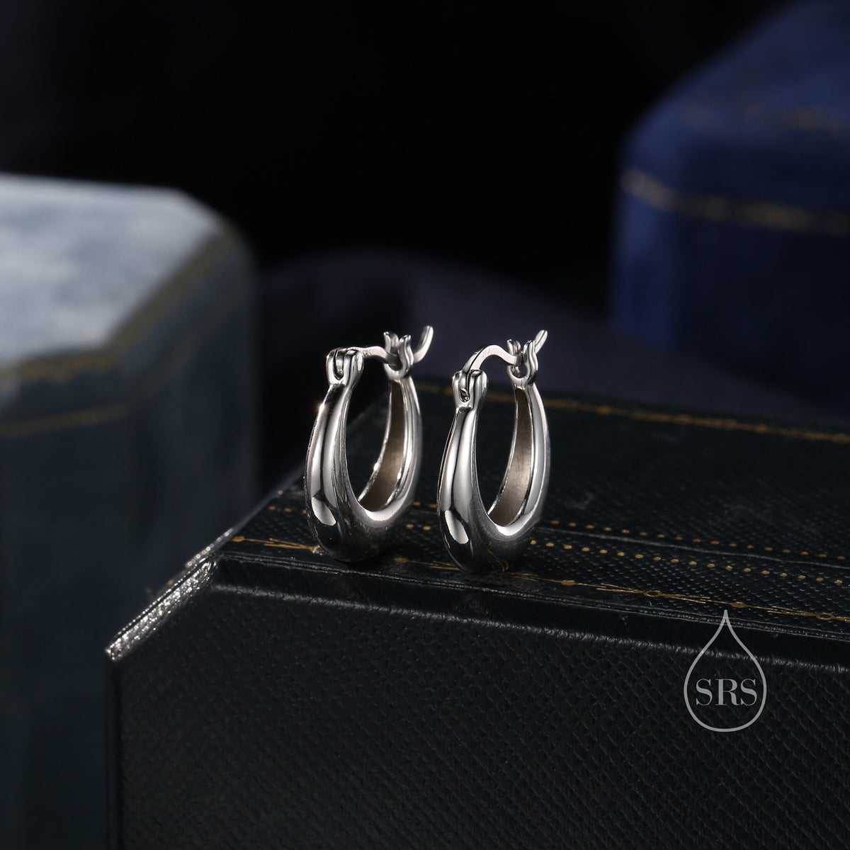 Chunky Chubby Hoop Earrings in Sterling Silver, 25mm Hoops, Silver or Gold, Dangle Drop Earrings, Light Weight