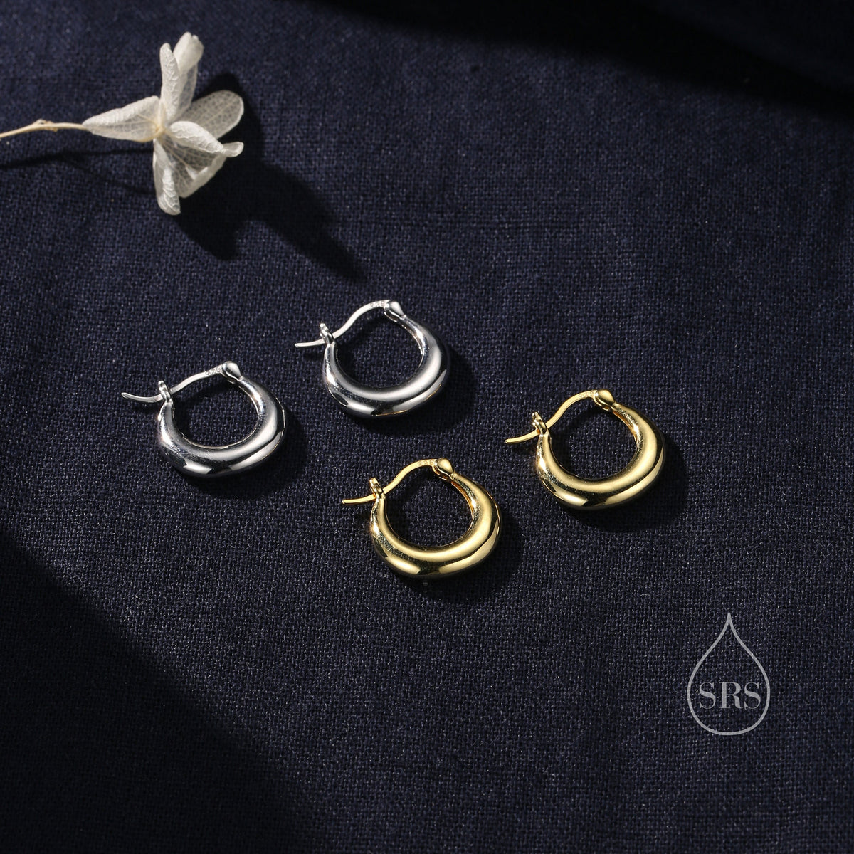 Chunky Chubby Hoop Earrings in Sterling Silver, 25mm Hoops, Silver or Gold, Dangle Drop Earrings, Light Weight