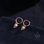 Sterling Silver Double Triangle Dangle Huggie Hoops, Double Triangle Hoop Earrings, Dainty Dangle Arrow Head Earrings, Geometric Arrowhead