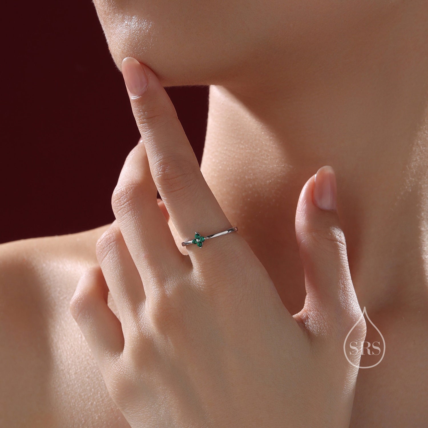 Emerald Green CZ Hydrangea Flower Gemstone Ring